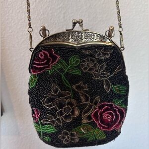Vintage Black Floral Beaded Bag